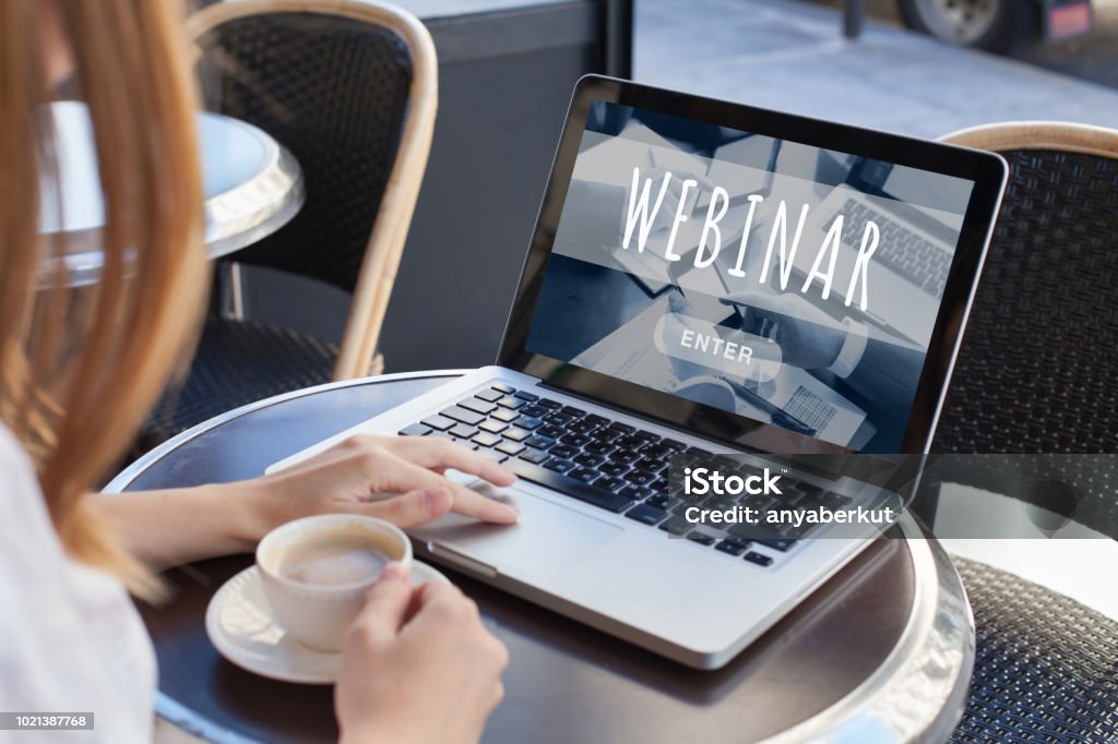 webinar online, internet education webinar online, internet education concept Web Conference Stock Photo