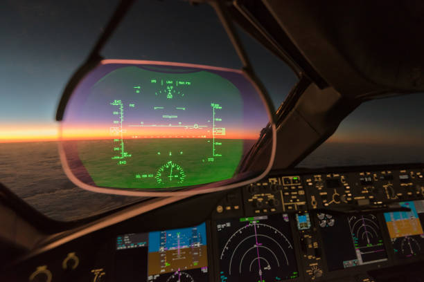 Heads up display Heads up display on a modern generation commercial jet aircraft.  The HUD is becoming commonplace on the latest fleets of aircraft offering pilots their most important information without having to glance down at the flight instruments flight instruments stock pictures, royalty-free photos & images