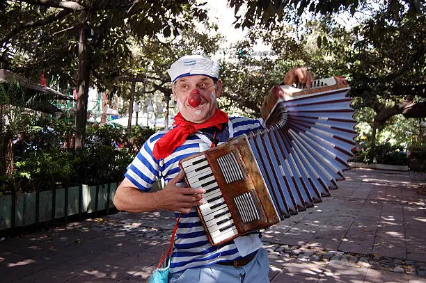 Accordionist Clown on the Buenos Aires Streets.