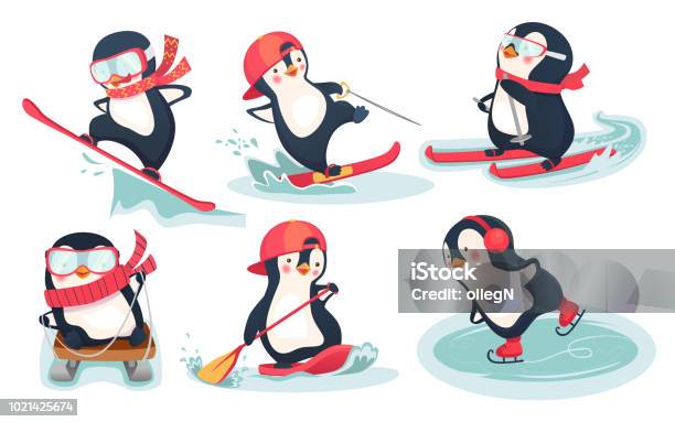 Seamless Pattern With Penguins 01 Stock Illustration - Download Image Now - Penguin, Ski, Skiing