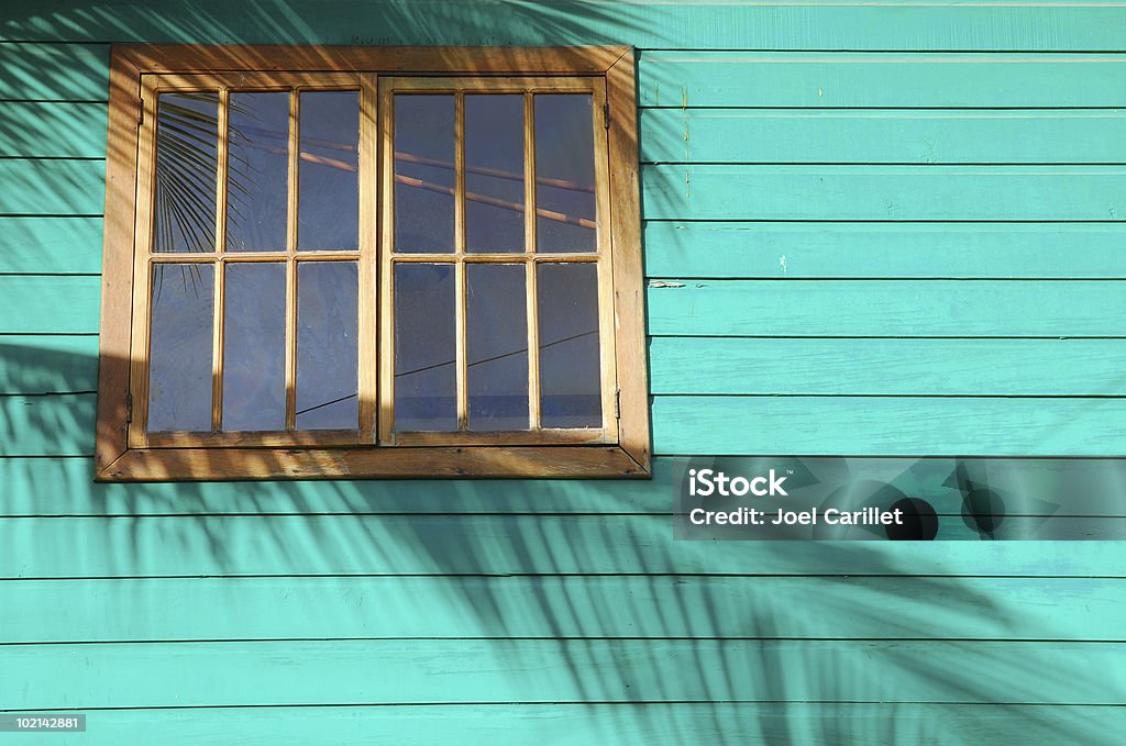 Palm Frond Shadow on House Exterior Palm frond shadow on the exterior wall of a home in Bocas del Toro, located off the Caribbean coast of Panama Palm Leaf Stock Photo