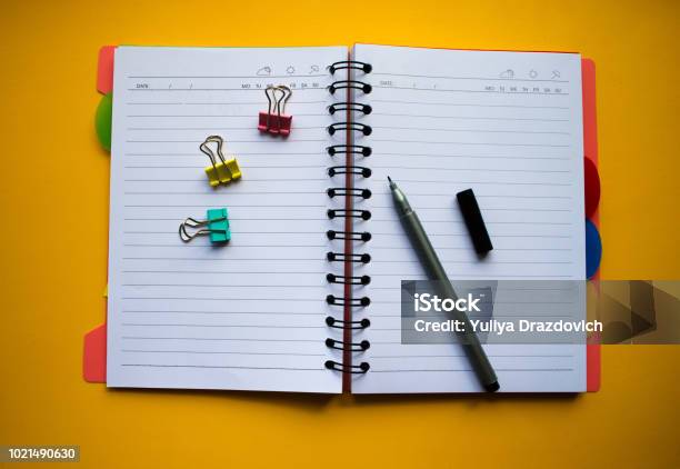 Notebook With Post Notes Colorful Blank Sticky Note Or Empty Post Notes With Office Clamps And ...