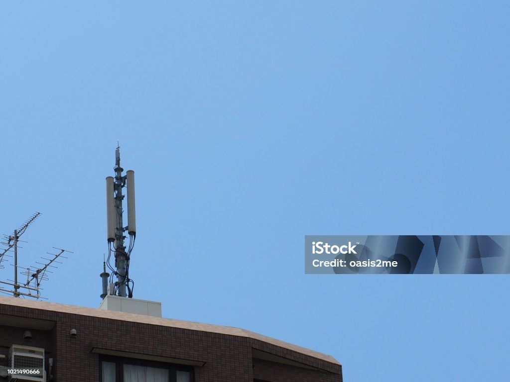 cellular network antenna base station on the telecommunication mast 5G Stock Photo