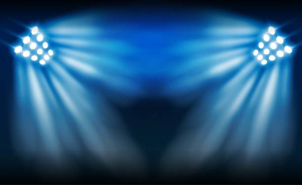 istock Football arena field with bright stadium lights vector design. Vector illumination 1021517058