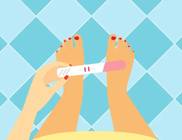 Vector illustration of pregnancy test in her hand.