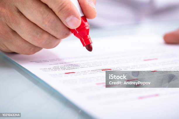 Businessperson Holding Marker On Document Stock Photo - Download Image Now - Document, Editor, Contract