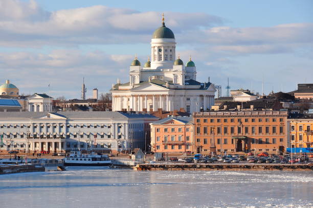istock Helsinki skyline and Helsinki Cathedral in winter, Finland 1021548596
