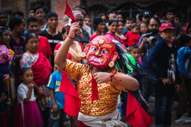 lakhey taniec w katmandu nepal, mask dance - newar zdjęcia i obrazy z banku zdjęć