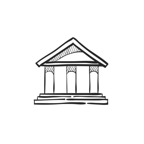 Sketch icon - Bank building Bank building icon in doodle sketch lines. bank financial building drawings stock illustrations