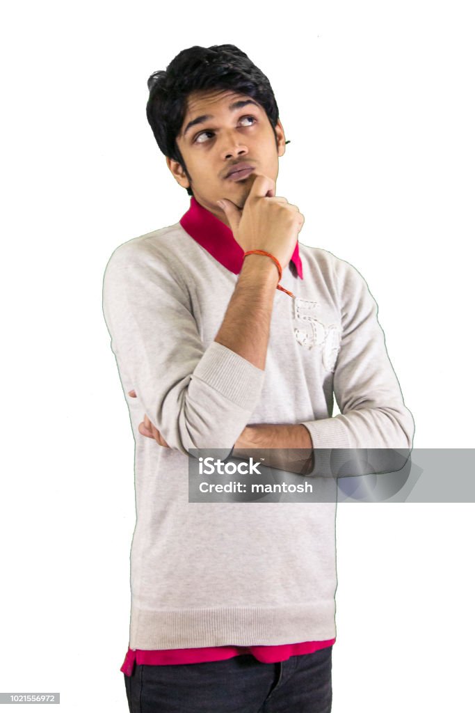 Man Thinking Visual Young Man Thinking Pose Stock Photo - Download Image Now - 20-29 Years ...