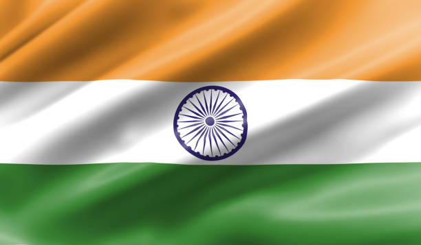 istock Waving flag of India is made of silk shiny material. 1021559866