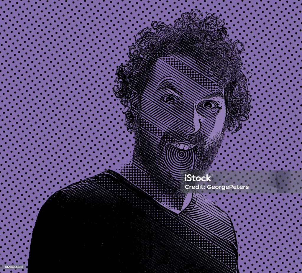 Young man with a crazy expression Engraving illustration of a Young man with a crazy expression Comic Book stock vector