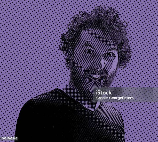 Young Man With A Crazy Expression Stock Illustration - Download Image Now - Comic Book, 25-29 Years, Adult