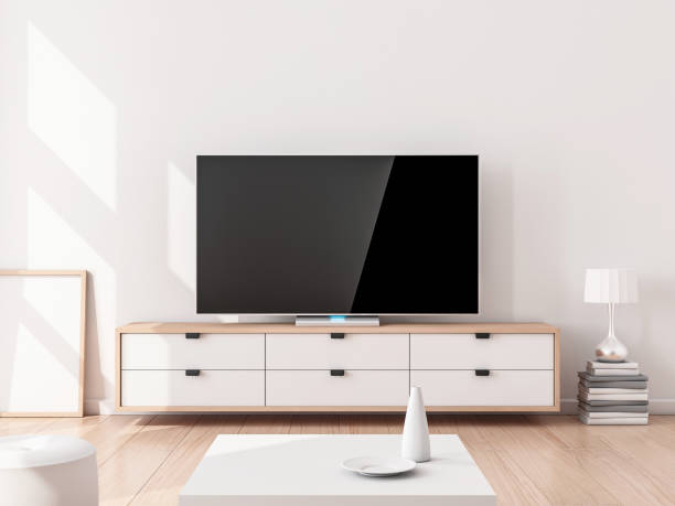 istock Smart Tv Mockup on stand, living room 1021563288