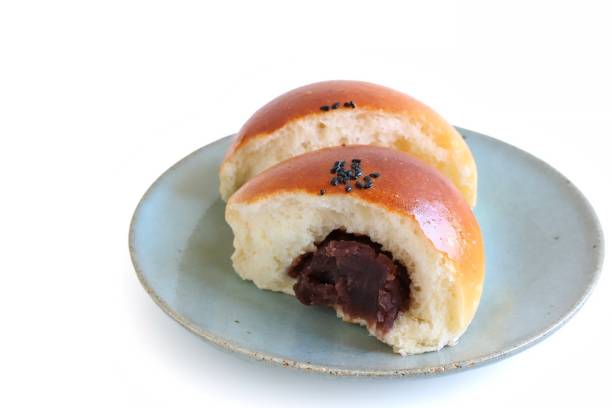 Japanese Red Bean Paste Bun On Plate stock photo