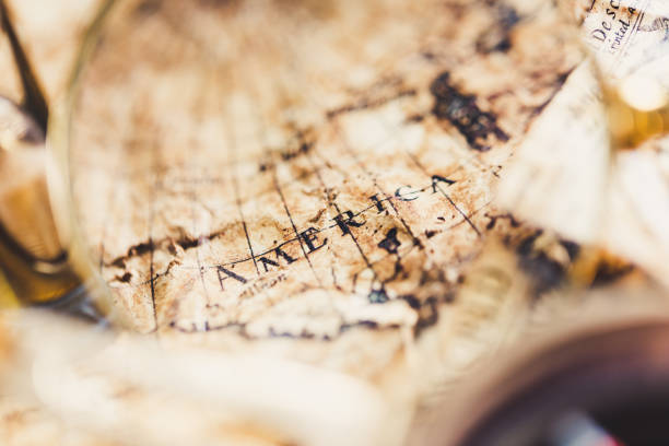 istock View through magnifier on old map, showing 