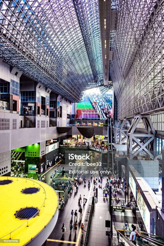 Kyoto Station is a railway station and transportation hub in Kyoto, Japan. Kyoto,Japan - August 21, 2017: Kyoto Station is a railway station and transportation hub in Kyoto, Japan. Architecture Stock Photo