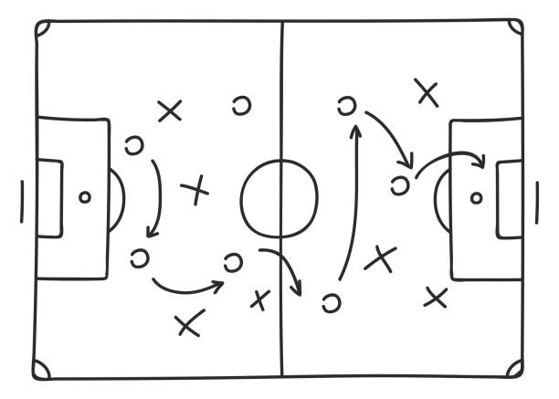 футбол тактика эскиз значок - забить гол иллюстрации stock illustrations