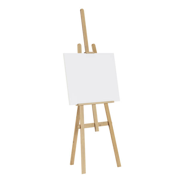istock Wooden easel with an empty mockup. Isolated on white background. 3D rendering. 1021586214