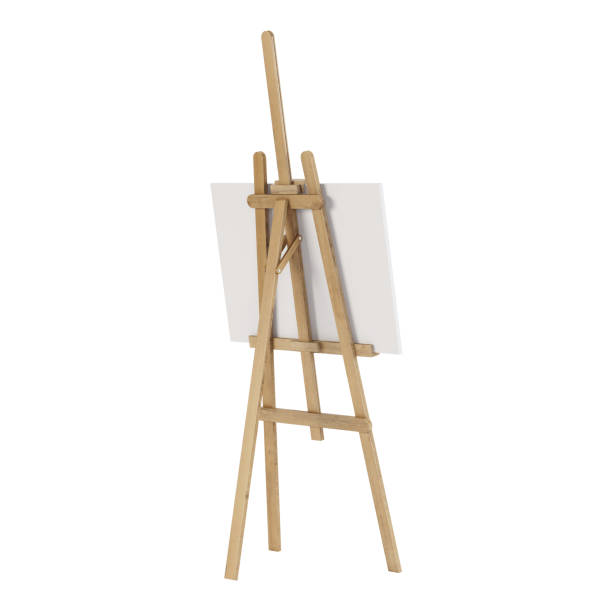 istock Wooden easel with an empty mockup. Isolated on white background. 3D rendering. 1021586216