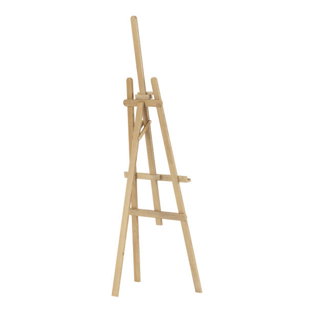 istock Wooden easel. Isolated on white background. 3D rendering. 1021586234
