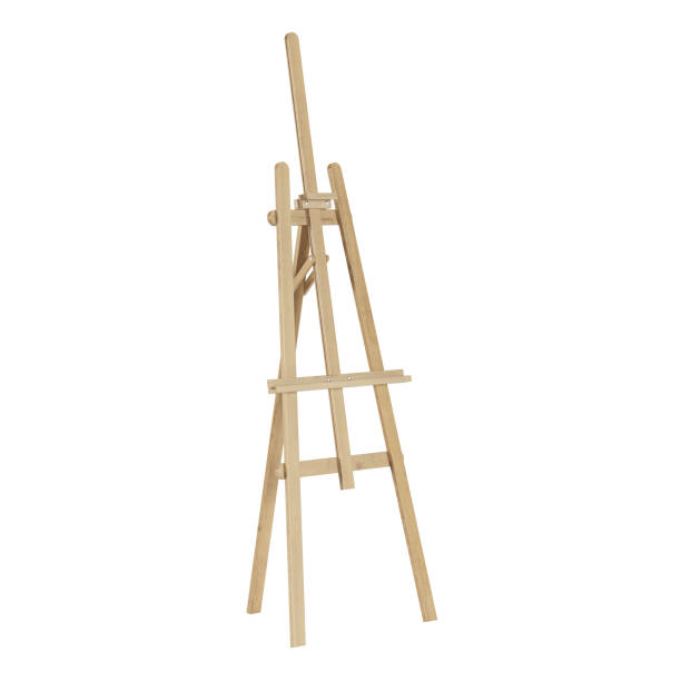 istock Wooden easel. Isolated on white background. 3D rendering. 1021586236