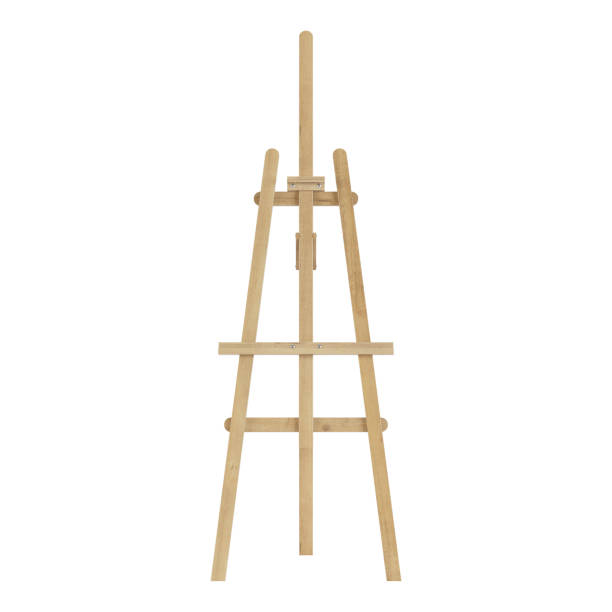 istock Wooden easel. Isolated on white background. 3D rendering. 1021586246