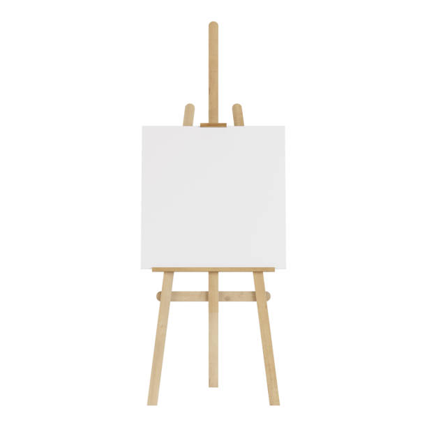 istock Wooden easel with an empty mockup. Isolated on white background. 3D rendering. 1021586250