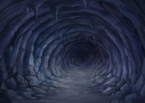 Paintings inside the cave. illustration inside of the cave has a dark atmosphere. stalagmite stock illustrations