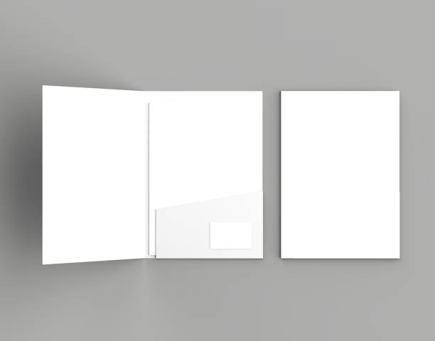 istock A4 size single pocket reinforced folder with business card mock up isolated on gray background. 3D illustration 1021592562