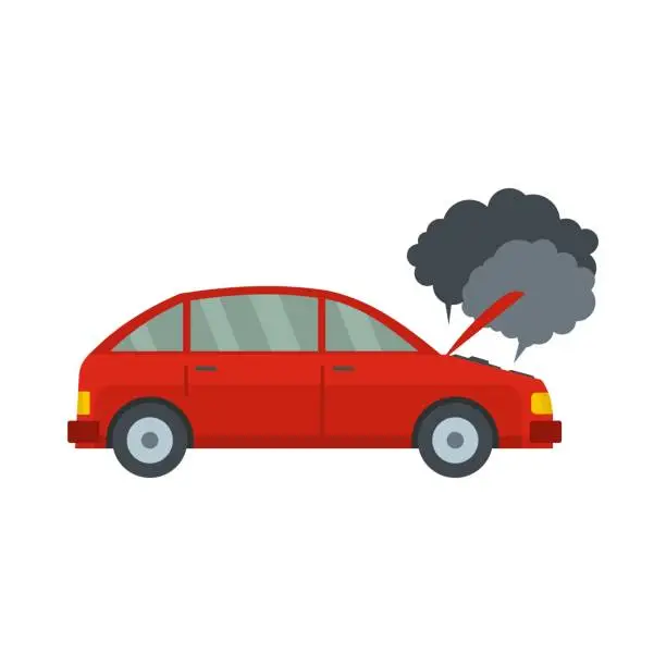 Vector illustration of Car in smoke icon, flat style