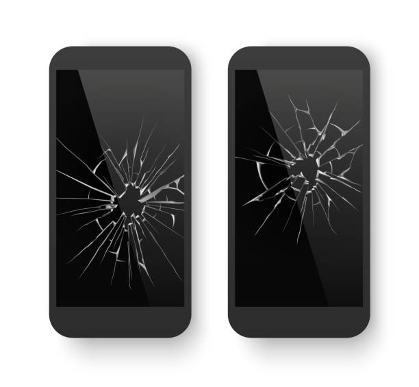 uszkodzony telefon komórkowy. pęknięty ekran smartfona. rozbity uszkodzony telefon komórkowy. koncepcja wektora naprawczego - breaking glass cracked broken stock illustrations
