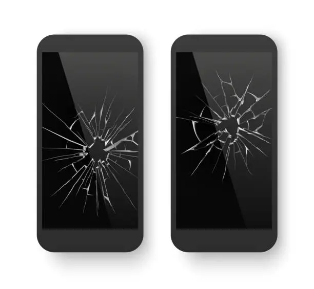 Vector illustration of Broken mobile phone. Cracked smartphone screen. Smashed damaged cell phone. Repair vector concept