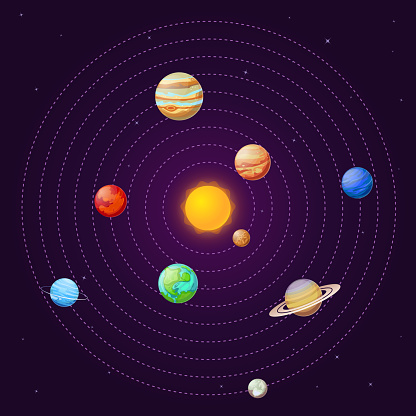 Solar System Cartoon Sun And Planets On Starry Sky Sun System School  Astronomy Education Vector Background Stock Illustration - Download Image  Now - iStock
