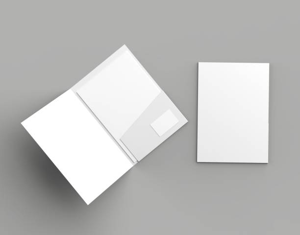 istock A4 size single pocket reinforced folder with business card mock up isolated on gray background. 3D illustration 1021599378