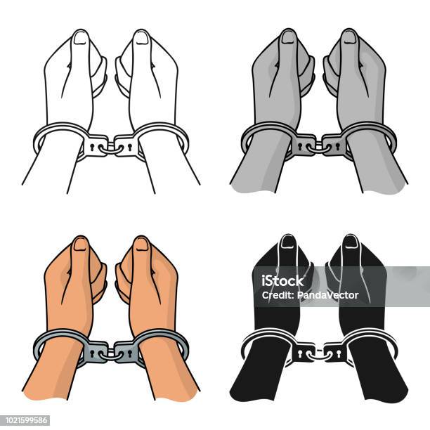 Animation Handschellen Die Hände In Handschellen Symbol Im Cartoonstil Die Isoliert Auf Weißem ...