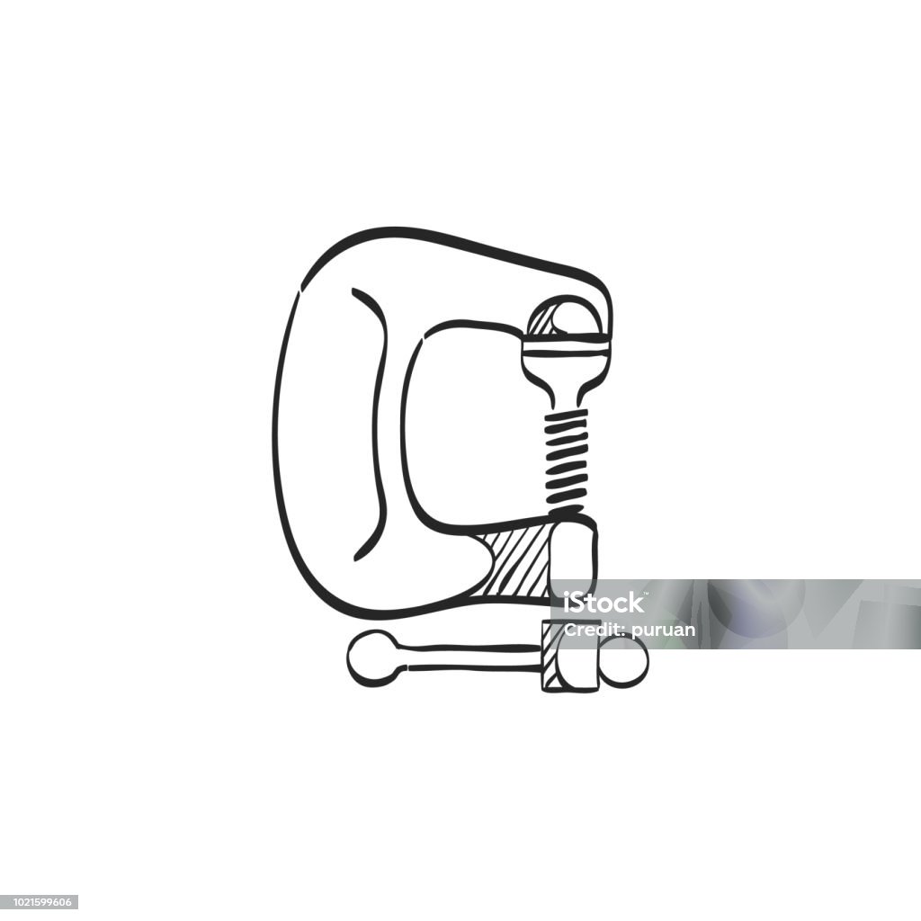 Sketch icon - Clamp tool Clamp tool icon in doodle sketch lines. Industrial mechanic repair construction building automotive Bolt - Fastener stock vector