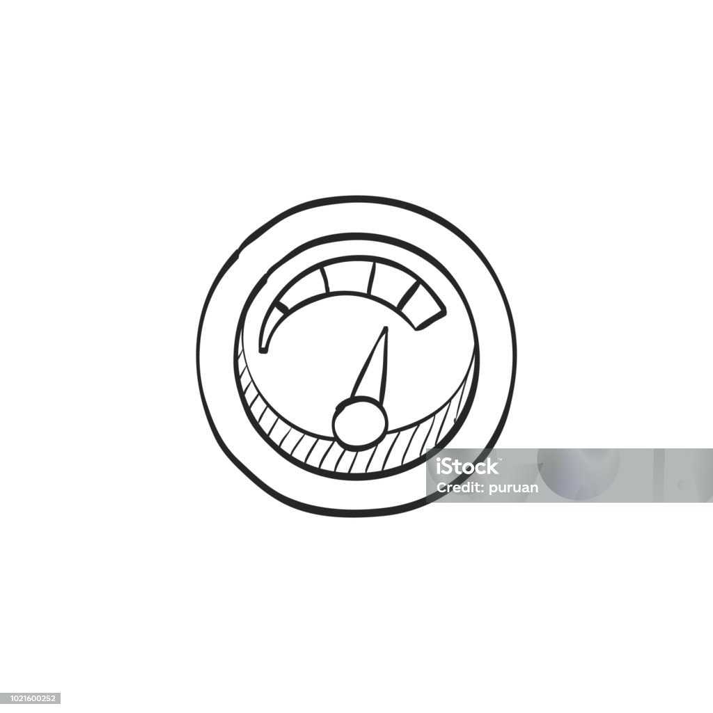 Sketch icon - Dashboard Dashboard icon in doodle sketch lines. Control panel, odometer, speedometer Speedometer stock vector