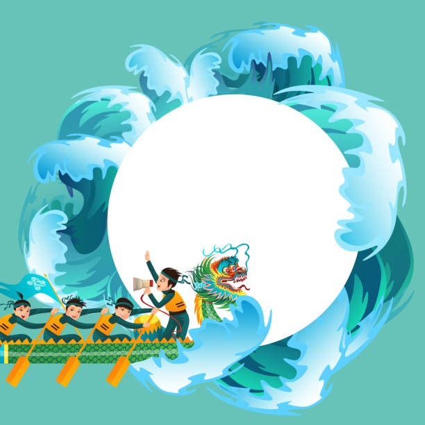 ilustrações, clipart, desenhos animados e ícones de ilustração em vetor cartaz plana de corridas de barcos de dragão - painted image traditional culture art dragon