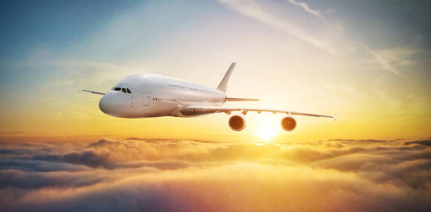 istock Huge two-storey passengers airplane flying above clouds 1021609050