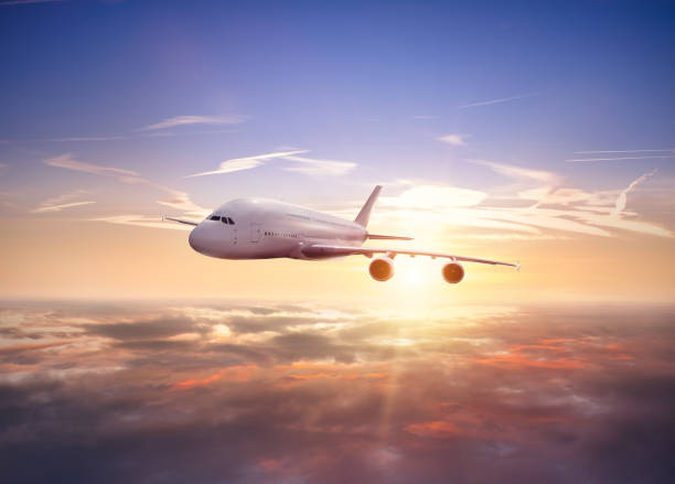 istock Huge two-storey passengers airplane flying above clouds 1021609072