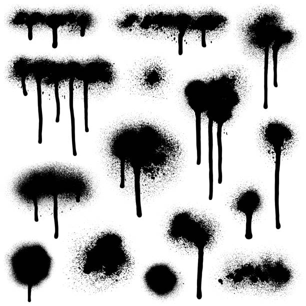 ilustrações de stock, clip art, desenhos animados e ícones de graffiti spray paint - blob black splattered spotted