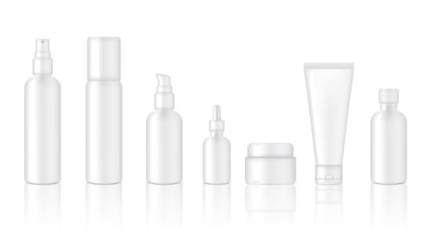 istock Mock up Realistic Glossy White Cosmetic Soap, Shampoo, Cream, Oil Dropper and Spray Bottles Set for Skincare Product Background Illustration 1021611846