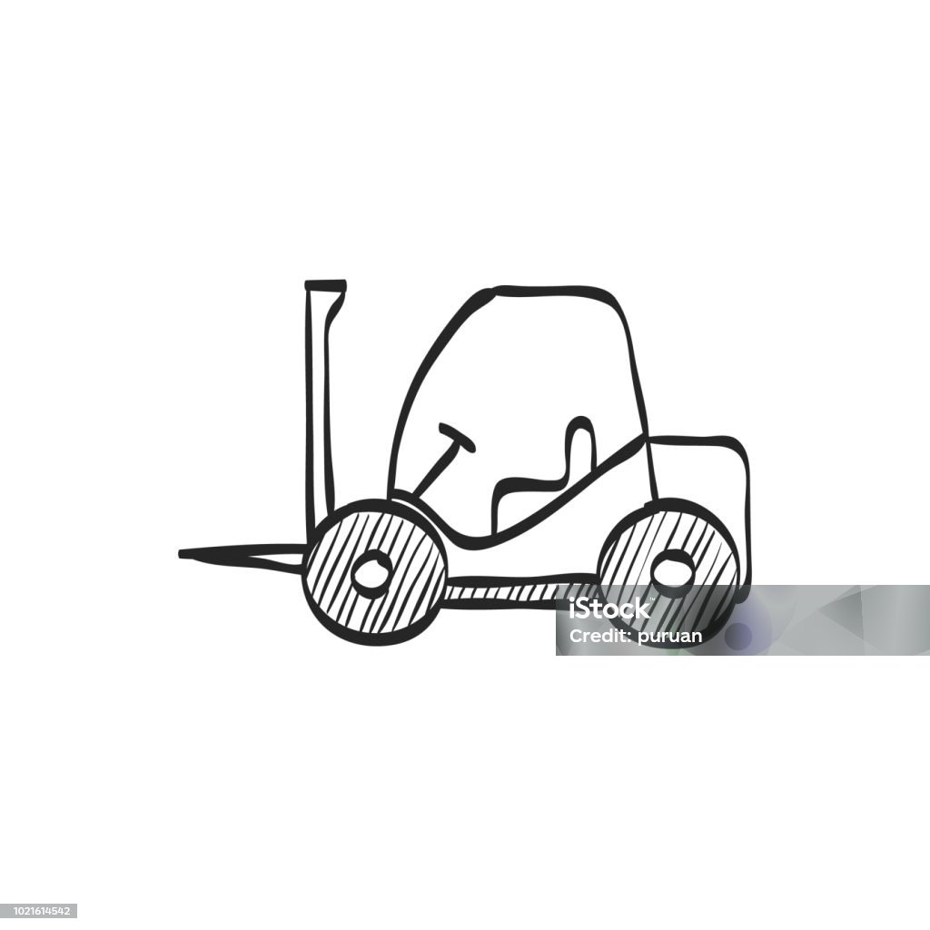 Sketch icon - Forklift Forklift icon in doodle sketch lines. Industrial vehicle work warehouse shipping inventory Forklift stock vector