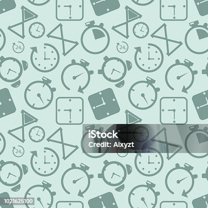 istock Clock timer icon seamless pattern background. Business concept vector illustration. Time alarm stopwatch clock symbol pattern. 1021625100