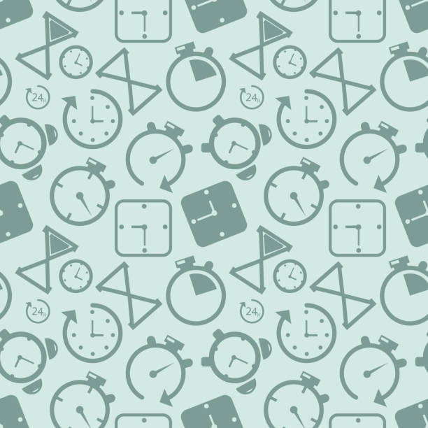 Clock timer icon seamless pattern background. Business concept vector illustration. Time alarm stopwatch clock symbol pattern. Clock timer icon seamless pattern background. Business concept vector illustration. Time alarm stopwatch clock symbol pattern. EPS clock designs stock illustrations