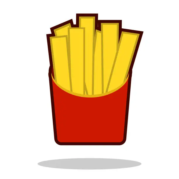 Vector illustration of French fries in paper box, isolated icon. Fast food concept. Vector illustration