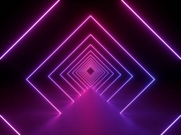 istock 3d render, ultraviolet neon square portal, glowing lines, tunnel, corridor, virtual reality, abstract fashion background, violet neon lights, arch, pink purple vibrant colors, laser show 1021625964