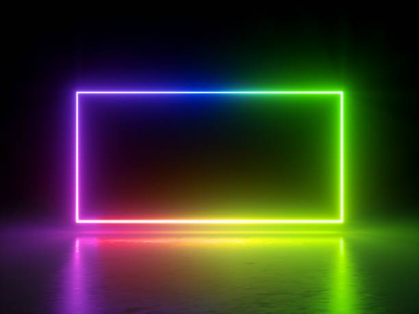 istock 3d render, vibrant rainbow colors, laser show, glowing spectrum rectangle, blank frame, neon lights, abstract psychedelic background, ultraviolet, led screen 1021625980