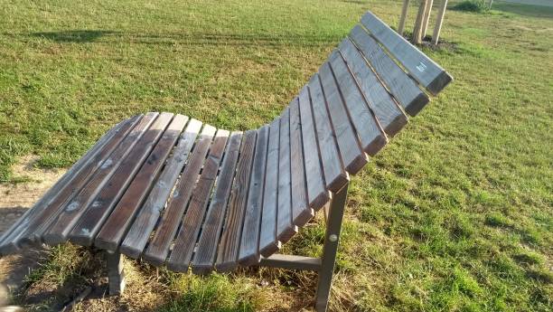 istock Close up white oak sunbathe park relaxing bench 1021632580